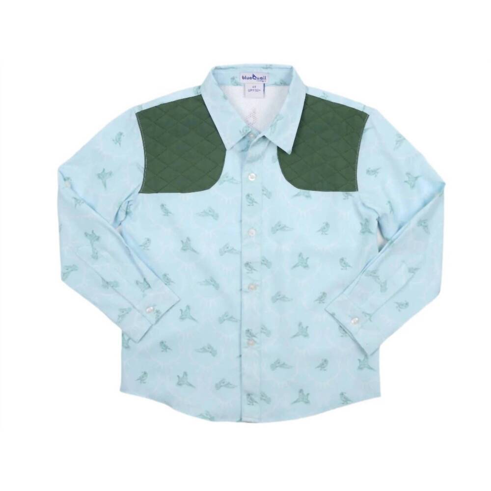 NEW BLUE QUAIL CLOTHING CO. boys' huntsman green sleeve shirt in blue